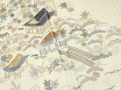 平和屋本店●極上 中国三大刺繍 スワトウ相良刺繍 総刺繍 訪問着 風景文 金糸 砥粉色地 逸品 未使用 CYAA4322s6