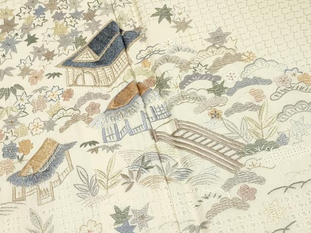 平和屋本店●極上 中国三大刺繍 スワトウ相良刺繍 総刺繍 訪問着 風景文 金糸 砥粉色地 逸品 未使用 CYAA4322s6