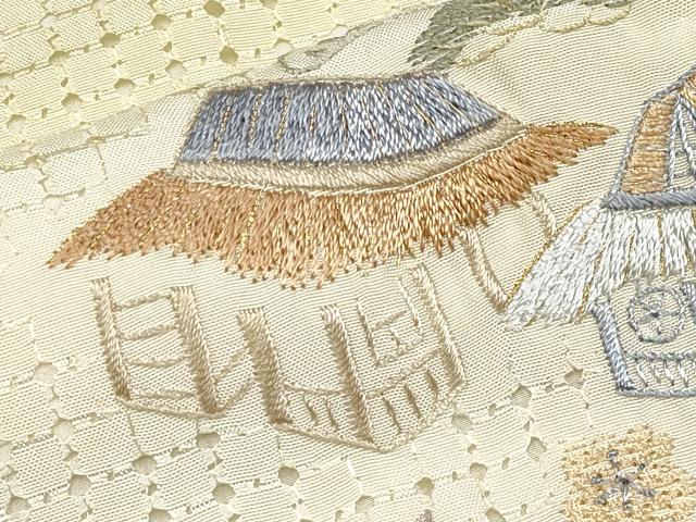 平和屋本店●極上 中国三大刺繍 スワトウ相良刺繍 総刺繍 訪問着 風景文 金糸 砥粉色地 逸品 未使用 CYAA4322s6