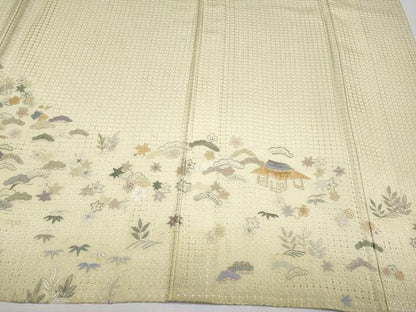 平和屋本店●極上 中国三大刺繍 スワトウ相良刺繍 総刺繍 訪問着 風景文 金糸 砥粉色地 逸品 未使用 CYAA4322s6