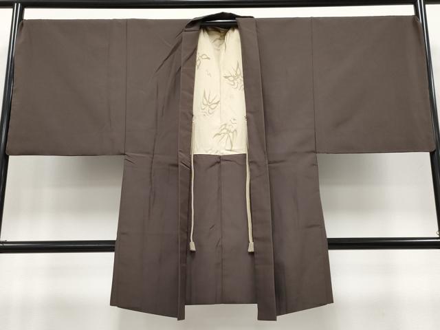 平和屋本店●極上　男性　長羽織　キングサイズ　お召地　色無地　赤墨色地　逸品　CYAA4325s6