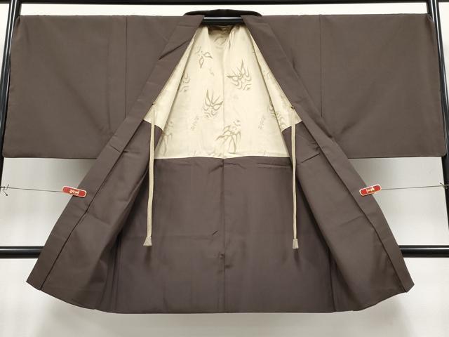 平和屋本店●極上　男性　長羽織　キングサイズ　お召地　色無地　赤墨色地　逸品　CYAA4325s6