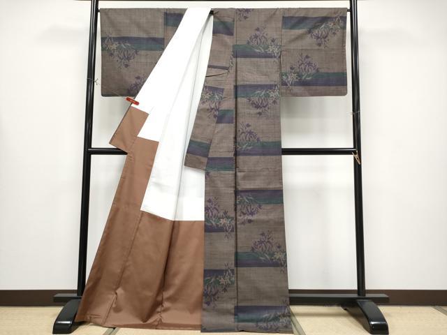 平和屋着物●極上　本場大島紬　9マルキ　泥染め　横段草花文　叶孝則作　証紙付き　逸品　CYAA4328s6
