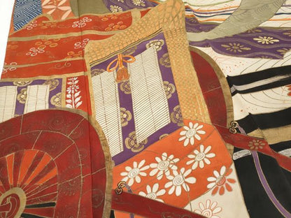 平和屋着物●極上　アンティーク　大正ロマン　振袖　駒刺繍　御所車枝花文　金彩　逸品　CYAA4332s6