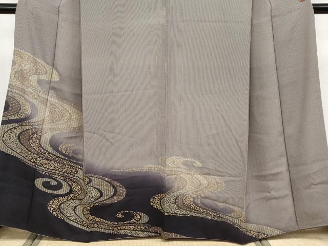 平和屋着物●極上　印傳　訪問着　江戸小紋　流水花唐草文　万筋　黒紅色×白　金彩　さが美扱い　逸品　CYAA4334s6