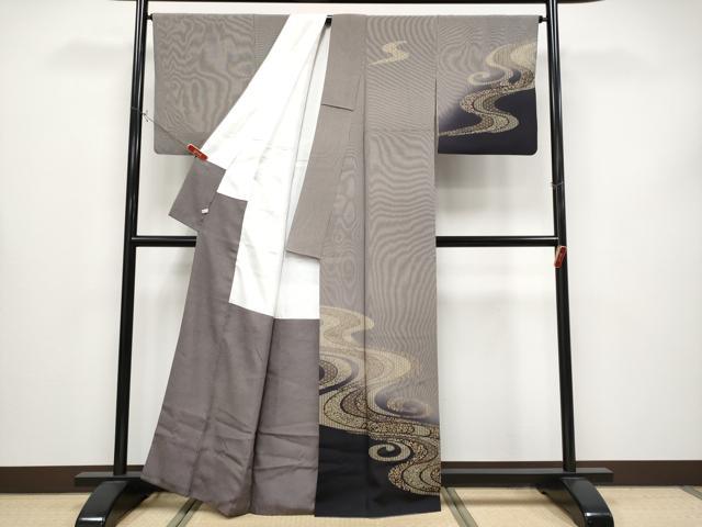 平和屋着物●極上　印傳　訪問着　江戸小紋　流水花唐草文　万筋　黒紅色×白　金彩　さが美扱い　逸品　CYAA4334s6