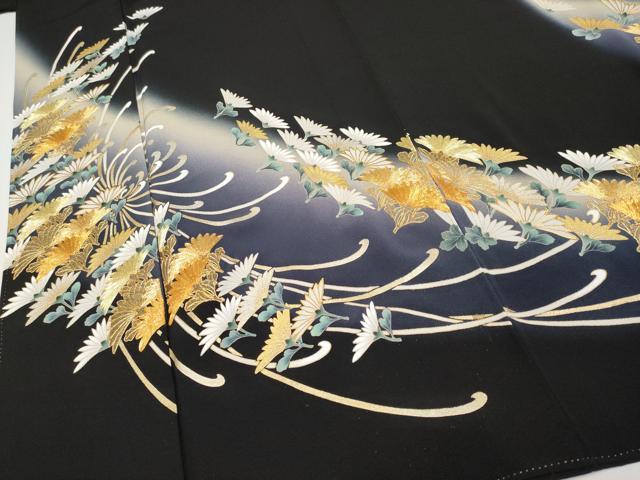 平和屋着物●極上　黒留袖　駒刺繍　乱菊　暈し染め　金銀彩　逸品　CYAA4341s6