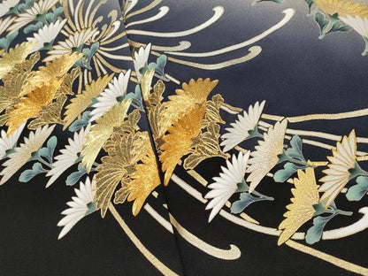平和屋着物●極上　黒留袖　駒刺繍　乱菊　暈し染め　金銀彩　逸品　CYAA4341s6