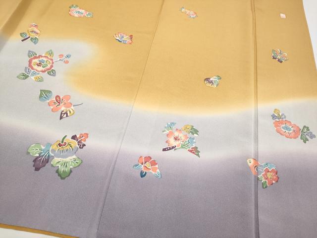 平和屋着物●極上　訪問着　作家物　型染め　成り物　花鳥蝶文　暈し染め　狐色地　逸品　CYAA4348s6