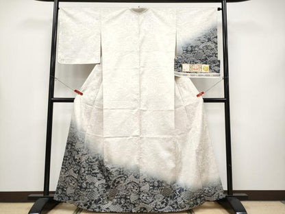 平和屋着物▽極上 訪問着 本場縞大島紬 単衣 草木小紋 花鳥風景文 武島織物謹製 証紙付き 逸品 未使用 CYAA4350s6