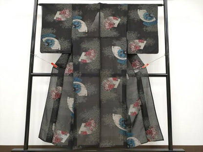 平和屋着物＊極上 夏物 アンティーク 大正ロマン お召 唐獅子 龍 黒地 銀糸 逸品 CYAA4356s6