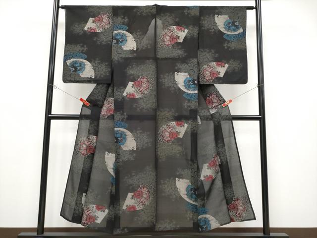 平和屋着物＊極上 夏物 アンティーク 大正ロマン お召 唐獅子 龍 黒地 銀糸 逸品 CYAA4356s6