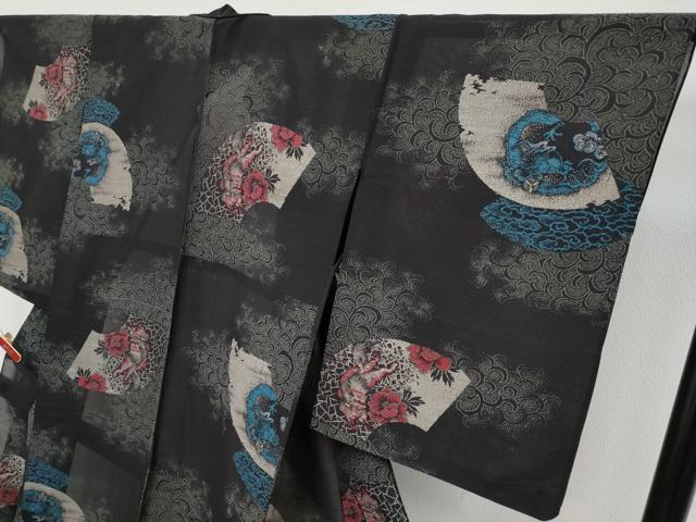 平和屋着物＊極上 夏物 アンティーク 大正ロマン お召 唐獅子 龍 黒地 銀糸 逸品 CYAA4356s6