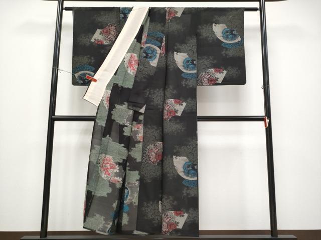 平和屋着物＊極上 夏物 アンティーク 大正ロマン お召 唐獅子 龍 黒地 銀糸 逸品 CYAA4356s6
