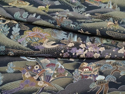 平和屋本店●極上　中国三大刺繍　スワトウ相良刺繍　総刺繍　小紋　動物吉祥文　濃紺地　金糸　反端付き　逸品　CYAA4357s6
