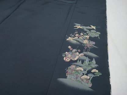 平和屋本店●極上　中国三大刺繍　スワトウ相良刺繍　総刺繍　小紋　動物吉祥文　濃紺地　金糸　反端付き　逸品　CYAA4357s6