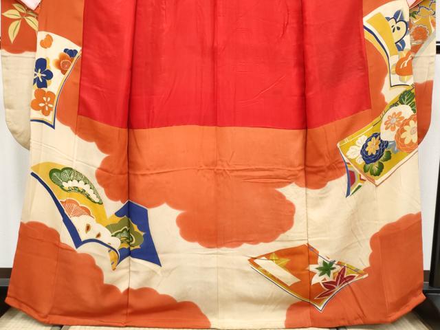 平和屋着物●極上　アンティーク　大正ロマン　振袖　駒刺繍　冊子御所車花文　金彩　逸品　CYAA4358s6