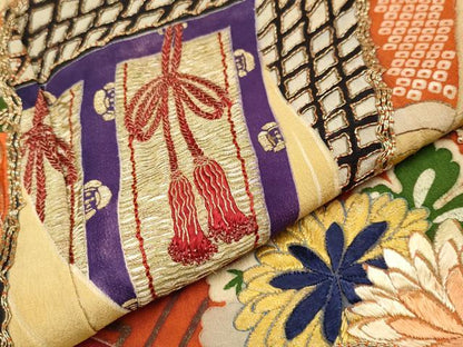平和屋着物●極上　アンティーク　大正ロマン　振袖　駒刺繍　冊子御所車花文　金彩　逸品　CYAA4358s6