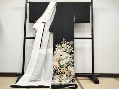 平和屋本店●極上　本加賀友禅作家　東藤岳　お引きずり・お引き摺り・色留袖　草花文　黒地　逸品　CYAA4359s6