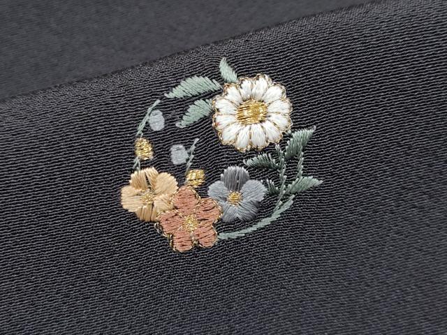 平和屋着物∞極上　道中着　ロング丈　総刺繍　花丸文　金糸　黒紅色地　逸品　CYAA4365s6