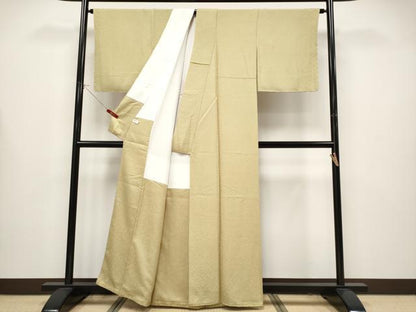 平和屋着物●極上　松本直実　お召　色無地　鳳凰笹地紋　榛色　逸品　未使用　CYAA4368s6