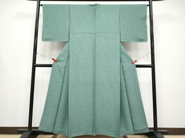 平和屋着物●極上　ファッションデザイナー　コシノアヤコ　お召　色無地　桐竹鳳凰地紋　青鈍色地　健勝苑扱い　逸品　未使用　CYAA4369s6