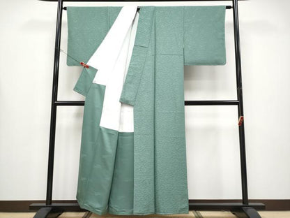 平和屋着物●極上　ファッションデザイナー　コシノアヤコ　お召　色無地　桐竹鳳凰地紋　青鈍色地　健勝苑扱い　逸品　未使用　CYAA4369s6