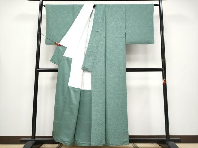 平和屋着物●極上　ファッションデザイナー　コシノアヤコ　お召　色無地　桐竹鳳凰地紋　青鈍色地　健勝苑扱い　逸品　未使用　CYAA4369s6