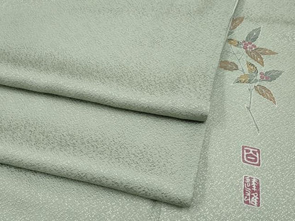 平和屋着物●極上　京加賀友禅　百貫達雄監修　色無地　青白橡色地　逸品　CYAA4370s6