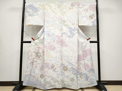 平和屋本店●極上　訪問着　駒刺繍　雪輪枝花文　暈し染め　逸品　CYAA5067s6