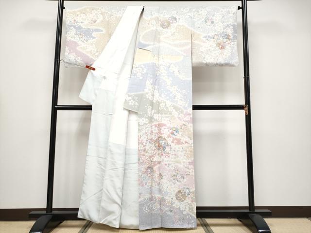 平和屋本店●極上　訪問着　駒刺繍　雪輪枝花文　暈し染め　逸品　CYAA5067s6
