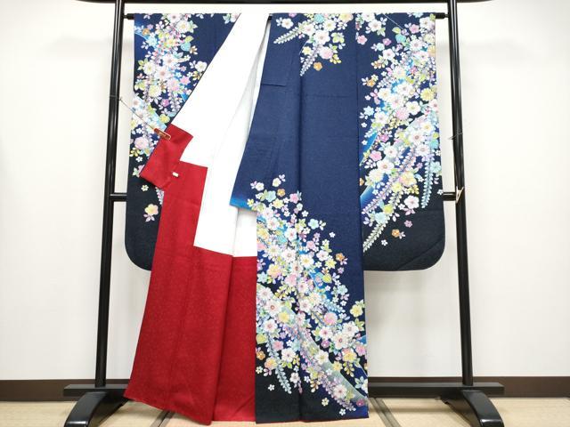 平和屋本店●極上　振袖・長襦袢セット　辻が花　絞り　暈し染め　銀通し地　逸品　CYAA4388s6