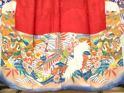平和屋本店●極上 アンティーク 大正ロマン 振袖 駒刺繍 飛鶴宝船文 金彩 紺青色地 逸品 CYAA4390s6