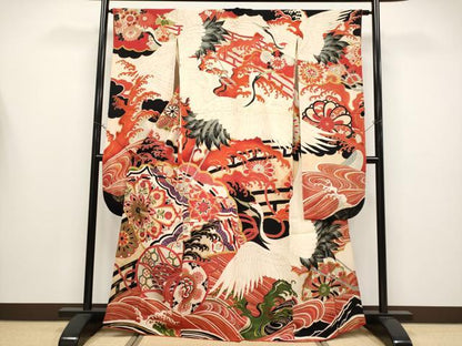 平和屋本店●極上 アンティーク 大正ロマン 振袖 鼓飛鶴舞花文 金彩 逸品 CYAA4391s6