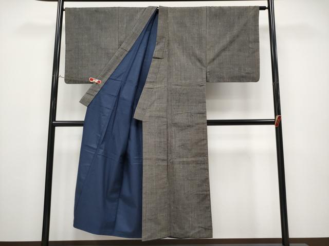 平和屋着物●極上　男性　紬　アンサンブル　縞　黒橡色　逸品　CYAA4394s6