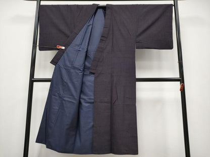 平和屋本店●極上 男性 本場結城紬 重要無形文化財 アンサンブル 色無地 黒紅色地 逸品 CYAA4395s6