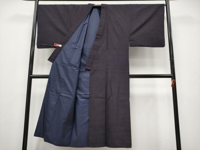 平和屋本店●極上 男性 本場結城紬 重要無形文化財 アンサンブル 色無地 黒紅色地 逸品 CYAA4395s6