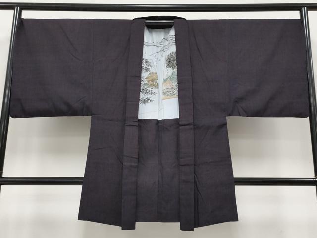 平和屋本店●極上 男性 本場結城紬 重要無形文化財 アンサンブル 色無地 黒紅色地 逸品 CYAA4395s6