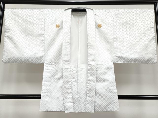 平和屋着物●極上　男性　紋付き・羽織セット　舞台衣装　白地　洗える着物　逸品　CYAA4397s6