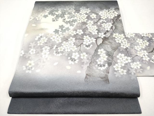 平和屋着物●極上　洛楽人工房　九寸名古屋帯　満月に桜　銀通し地　濃紺地　逸品　未使用　CYAA4410s6