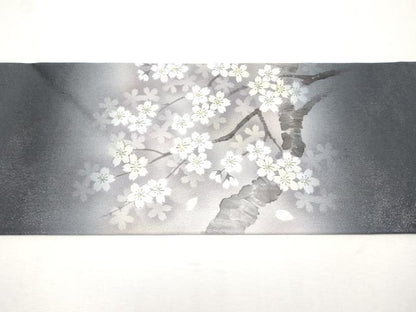 平和屋着物●極上　洛楽人工房　九寸名古屋帯　満月に桜　銀通し地　濃紺地　逸品　未使用　CYAA4410s6