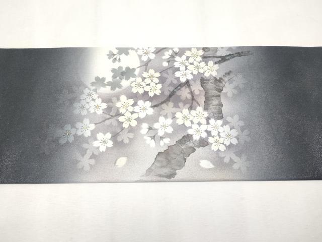 平和屋着物●極上　洛楽人工房　九寸名古屋帯　満月に桜　銀通し地　濃紺地　逸品　未使用　CYAA4410s6