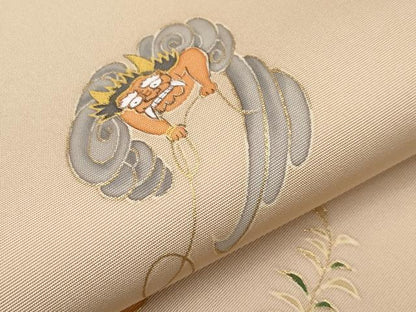 平和屋本店●極上　塩瀬　九寸名古屋帯　手描き　大津絵　金彩　白茶色地　逸品　未使用　CYAA4413s6