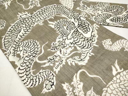 平和屋本店●極上　夏物　和染紅型　栗山紅型　栗山吉三郎　九寸名古屋帯　龍　媚茶色地　麻　逸品　新品　CYAA4414s6