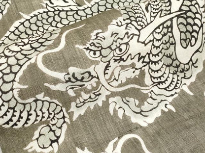 平和屋本店●極上　夏物　和染紅型　栗山紅型　栗山吉三郎　九寸名古屋帯　龍　媚茶色地　麻　逸品　新品　CYAA4414s6
