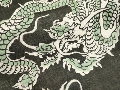 平和屋本店●極上　夏物　和染紅型　栗山紅型　栗山吉三郎　九寸名古屋帯　龍　黒緑色地　麻　逸品　新品　CYAA4416s6