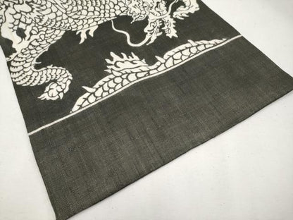平和屋本店●極上　夏物　和染紅型　栗山紅型　栗山吉三郎　九寸名古屋帯　龍　黒緑色地　麻　逸品　新品　CYAA4416s6