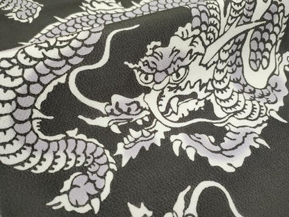 平和屋本店●極上　和染紅型　栗山紅型　栗山吉三郎　九寸名古屋帯　龍　鬼しぼ縮緬　黒緑色地　逸品　新品　CYAA4420s6