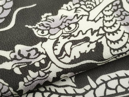 平和屋本店●極上　和染紅型　栗山紅型　栗山吉三郎　九寸名古屋帯　龍　鬼しぼ縮緬　黒緑色地　逸品　新品　CYAA4420s6