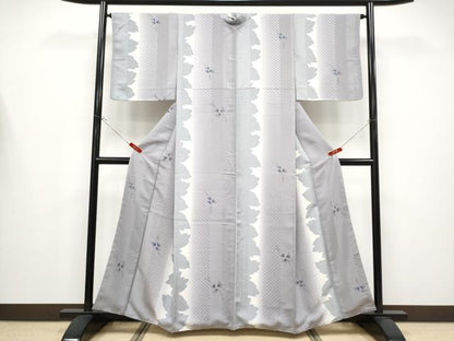 平和屋着物●極上　小紋　手描き　枝葉文　シルエット　暈し染め　逸品　未使用　CYAA4429s6
